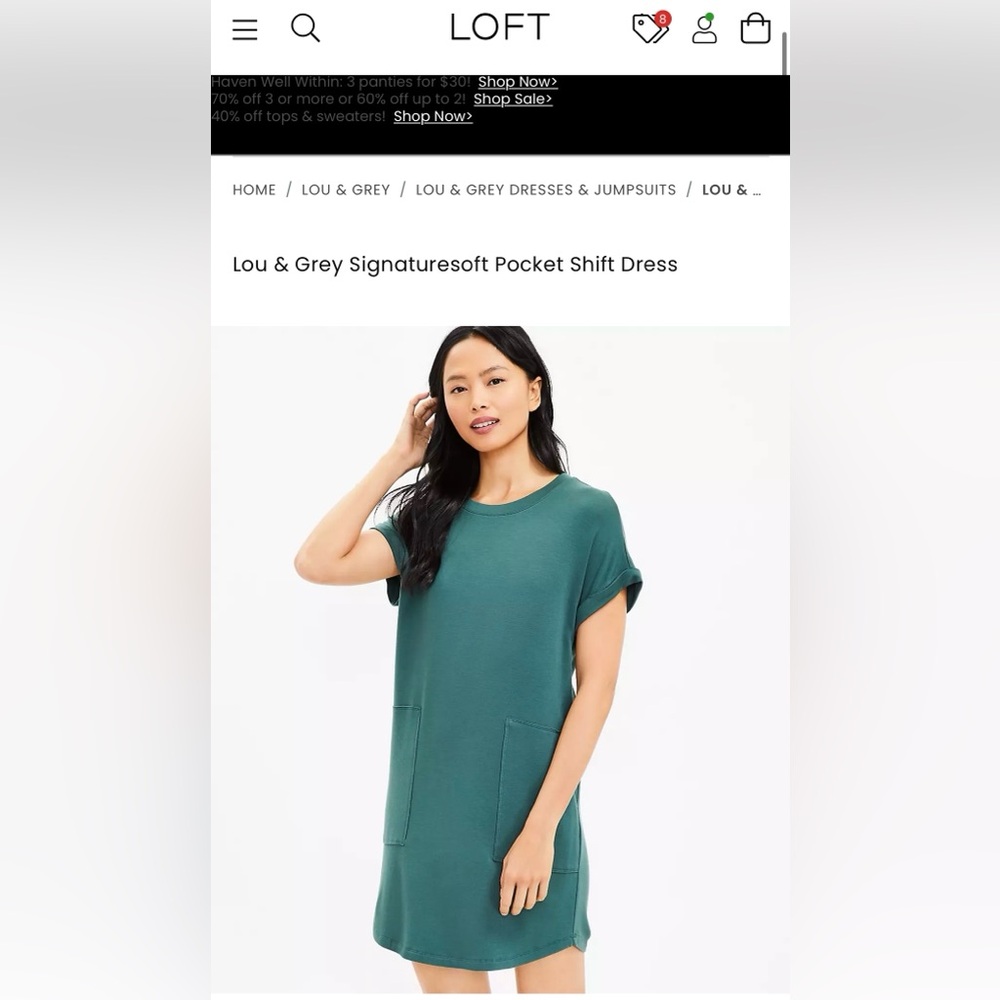Lou & Grey Green Signaturesoft Pocket Shift Dress